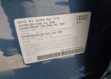 2015 Audi Q5 2.0T Premium from USA, damaged, VIN WA1LFAFP7FA068055